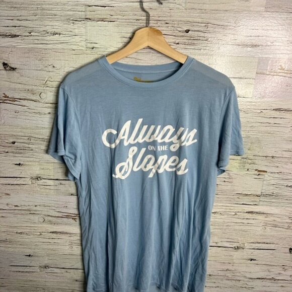 Show Me Your MuMu Blue and White Short Sleeve Tee - always on the slopes medium - Picture 1 of 8